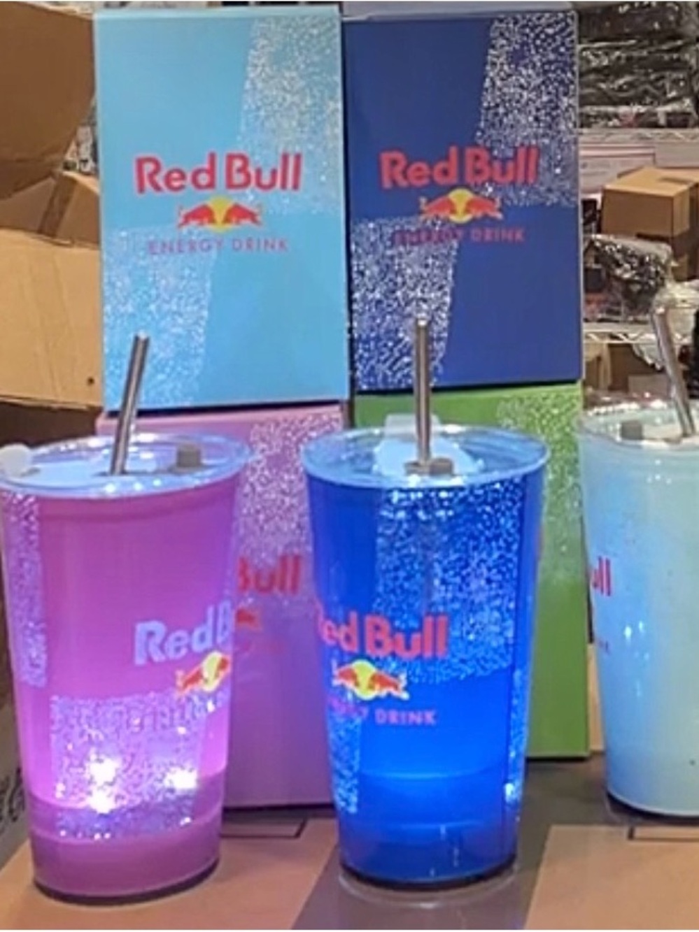LED Lights TED BULL Glitter TumbleR Cup - Blue